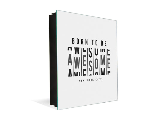 Tableau en verre avec surface magnétique et cadre pour clés K16 Doodle textes Born to be awsome
