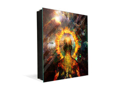 Wall Mounted Key Holder and Magnetic Dry-Erase Glass Board KN13 Abstract Graphics Series: Ring of fire