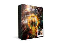 Wall Mounted Key Holder and Magnetic Dry-Erase Glass Board KN13 Abstract Graphics Series: Ring of fire