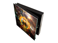 Wall Mounted Key Holder and Magnetic Dry-Erase Glass Board KN13 Abstract Graphics Series: Ring of fire