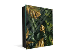 Decorative Key Organizer with Magnetic Surface Dry-Erase Board KN11 Tropical Leaves Series: Gold-green jungle