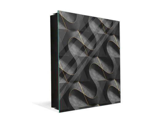 Key Cabinet Storage Box with Frameless Glass White Board KN10 Decorative Surfaces Series: Black waves