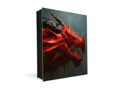 Wall Mounted Key Holder and Magnetic Dry-Erase Glass Board KN13 Abstract Graphics Series: Fierce dragon