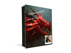 Wall Mounted Key Holder and Magnetic Dry-Erase Glass Board KN13 Abstract Graphics Series: Fierce dragon