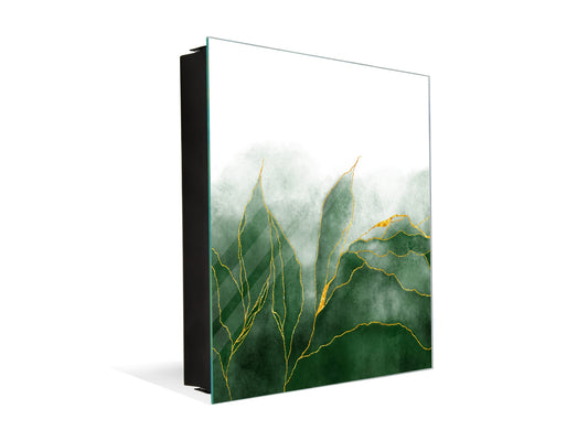 50 Key lock Box storage holder with Decorative front glass panel KN01 Marbles 1 Series: Green marble leaves