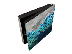 Key Cabinet Storage Box with Frameless Glass White Board KN10 Decorative Surfaces Series: Turquoise fish-like scale