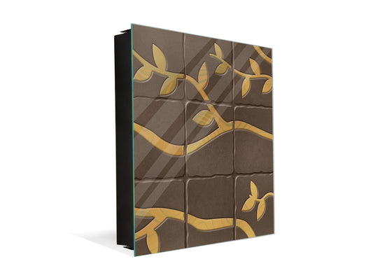 Elegant Key Organizer for 50 Key Together with Dry Erase Board KN05 Textures and tiles 1 Series: Golden branches on a brown background
