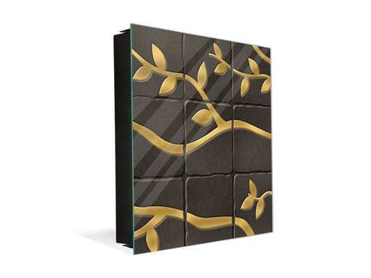 Elegant Key Organizer for 50 Key Together with Dry Erase Board KN05 Textures and tiles 1 Series: Golden branches on a dark background