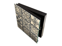 Decorative key Storage Cabinet with Glass White Board KN07: Sculpted mosaic pattern