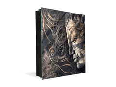 Wall Mounted Key Holder and Magnetic Dry-Erase Glass Board KN13 Abstract Graphics Series: Buddha digital art