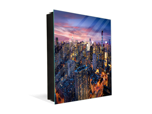 Caja de llaves de montaje en pared junto con Tablero de borrado en seco decorativo K14 Temas del mundo Vista nocturna de la ciudad