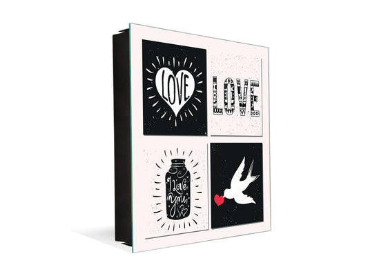 Tableau en verre avec surface magnétique et cadre pour clés K16 Doodle textes Je t'aime