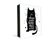 Tableau en verre avec surface magnétique et cadre pour clés K07 Maison avec un chat