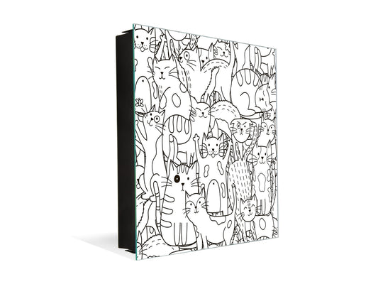 Armoire porte-clés de décoration avec tableau K02 Doodle des chats