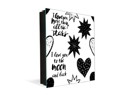 Tableau en verre avec surface magnétique et cadre pour clés K16 Doodle textes Amour de la lune