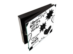 Tableau en verre avec surface magnétique et cadre pour clés K16 Doodle textes Amour de la lune