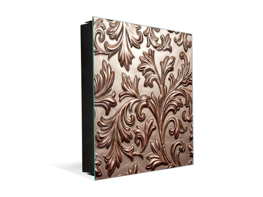 Key Cabinet Storage Box with Frameless Glass White Board KN10 Decorative Surfaces Series: Vintage chocolate surface