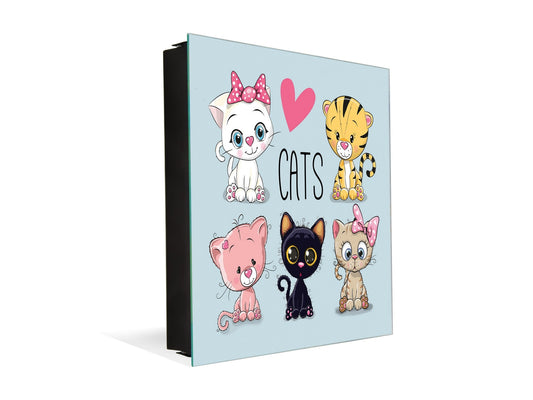Tableau en verre avec surface magnétique et cadre pour clés K07 Chats mignons
