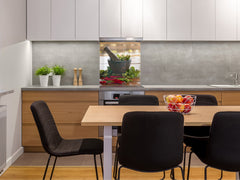 Stylish Tempered glass backsplash – Glass kitchen splashback BS01 Herbs Series: Mortar Herbs