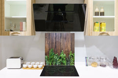 Stylish Tempered glass backsplash – Glass kitchen splashback BS01 Herbs Series: Wood Herbs