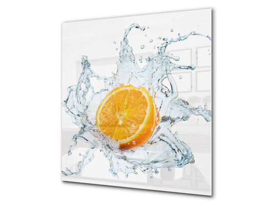 Panel protector de vidrio templado – Protector contra salpicaduras – BS09 Serie Salpicaduras: Naranja En Agua 1