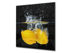 Glass kitchen splashback – Glass upstand BS09 Water splash Series: Lemon In Water