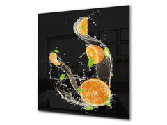 Glass kitchen splashback – Glass upstand BS09 Water splash Series: Orange In Water 2