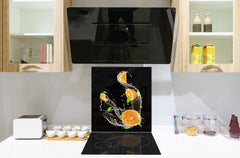 Glass kitchen splashback – Glass upstand BS09 Water splash Series: Orange In Water 2