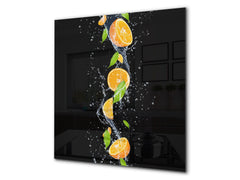 Glass kitchen splashback – Glass upstand BS09 Water splash Series: Orange In Water 3