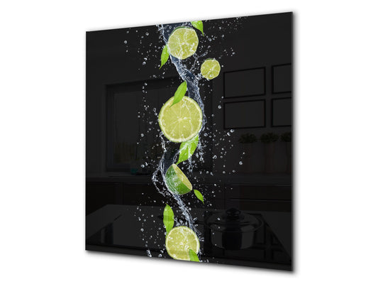 Glass kitchen splashback – Glass upstand BS09 Water splash Series: Lime In Water 4