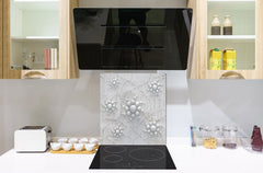 Toughened glass backsplash BS 12 White and grey textures Series: Geometry Abstraction 4