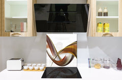Tempered glass kitchen wall panel BS15A Abstract textures A: Abstraction Wave Brown 2