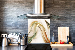 Tempered glass kitchen wall panel BS15A Abstract textures A: Gold Green Wave