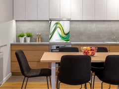 Tempered glass kitchen wall panel BS15A Abstract textures A: Green Wave 1