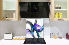 Tempered glass kitchen wall panel BS15A Abstract textures A: Blue Wave 3