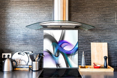 Tempered glass kitchen wall panel BS15A Abstract textures A: Blue Wave 3