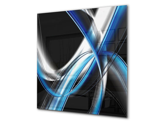 Tempered glass kitchen wall panel BS15A Abstract textures A: Blue Wave 5