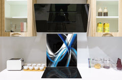 Tempered glass kitchen wall panel BS15A Abstract textures A: Blue Wave 5