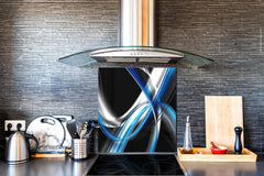 Tempered glass kitchen wall panel BS15A Abstract textures A: Blue Wave 5