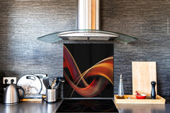 Tempered glass kitchen wall panel BS15A Abstract textures A: Red Wave 3