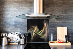 Tempered glass kitchen wall panel BS15A Abstract textures A: Yellow Wave 1