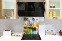 Tempered glass Cooker backsplash BS16 Waterfall landscapes Series: Waterfall Lake 1