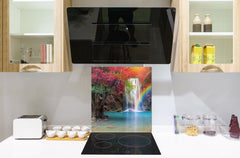 Tempered glass Cooker backsplash BS16 Waterfall landscapes Series: Rainbow Waterfall