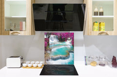 Tempered glass Cooker backsplash BS16 Waterfall landscapes Series: Waterfall Flowers 1
