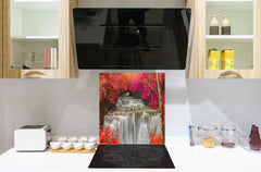 Tempered glass Cooker backsplash BS16 Waterfall landscapes Series: Waterfall Flowers 3
