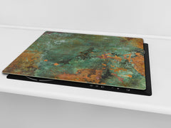 Chopping Board - Impact & Scratch Resistant - Glass Cutting Board D24 Rusted textures Series: Old copper oxidation