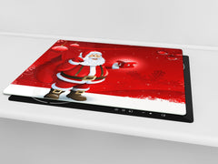 Tagliere in vetro temperato – Tagliere e proteggi; D20 Serie di Natale Babbo Natale rosso