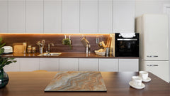Chopping Board - Induction Cooktop Cover D21 Marbles 1 Series: Swirls of orange marble
