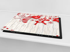 CUTTING BOARD and Cooktop Cover ;D20 Christmas Series: Reindeer wreath
