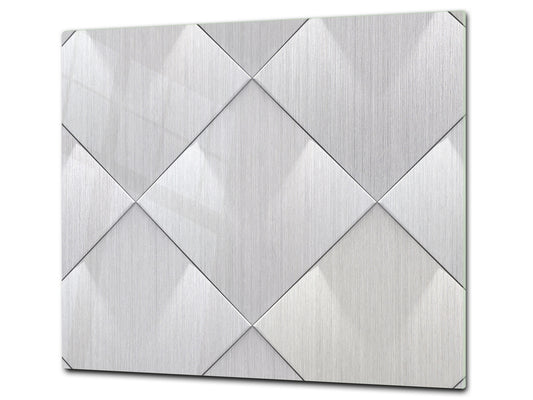 TEMPERED GLASS CHOPPING BOARD – Glass Cutting Board and Worktop Saver – Worktop protector; MEASURES: SINGLE: 60 x 52 cm (23,62” x 20,47”); DOUBLE: 30 x 52 cm (11,81” x 20,47”); D30 Decorative Surfaces Series: Metal tiles